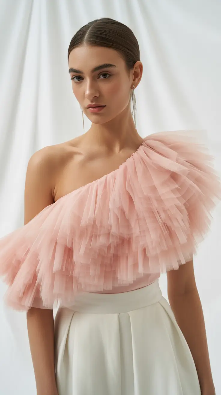 spring going out outfits 2026 Pink Tulle Top for a Soft Statement
