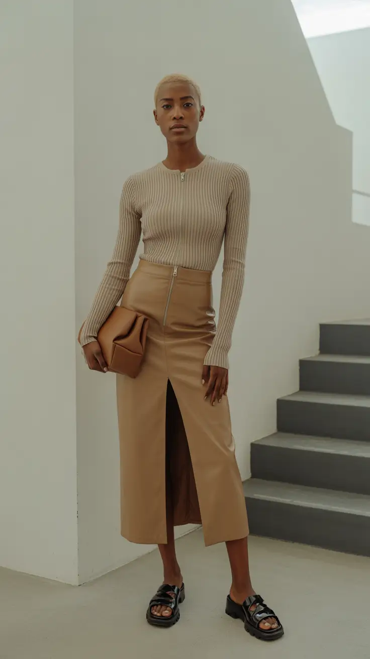 Spring Office Outfits 2026 Neutral Ribbed Look