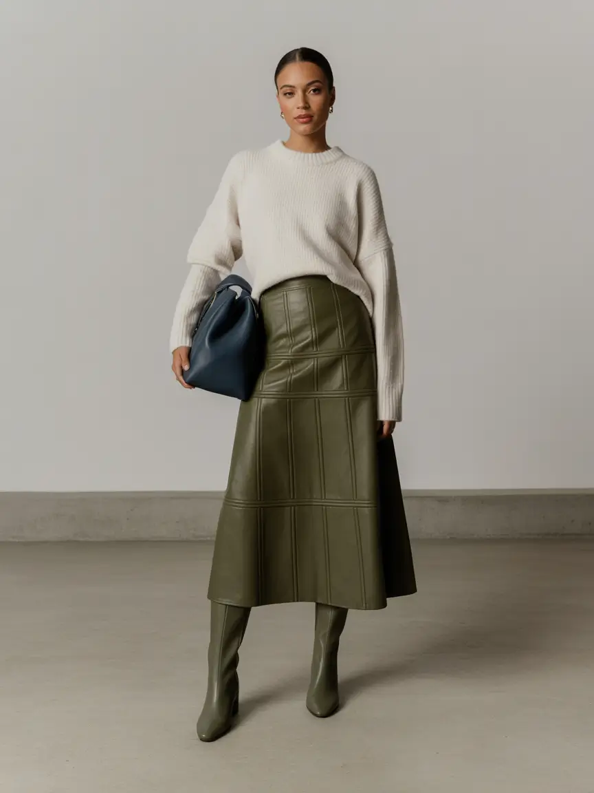 Spring Office Outfits 2026 Knit and Leather