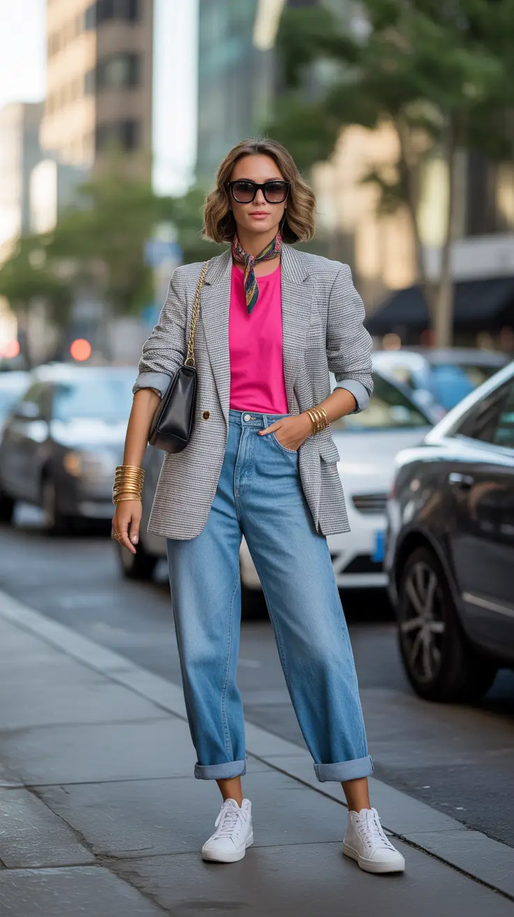 Spring Office Outfits 2026 Women Casual Jeans With a Blazer and Pop Color