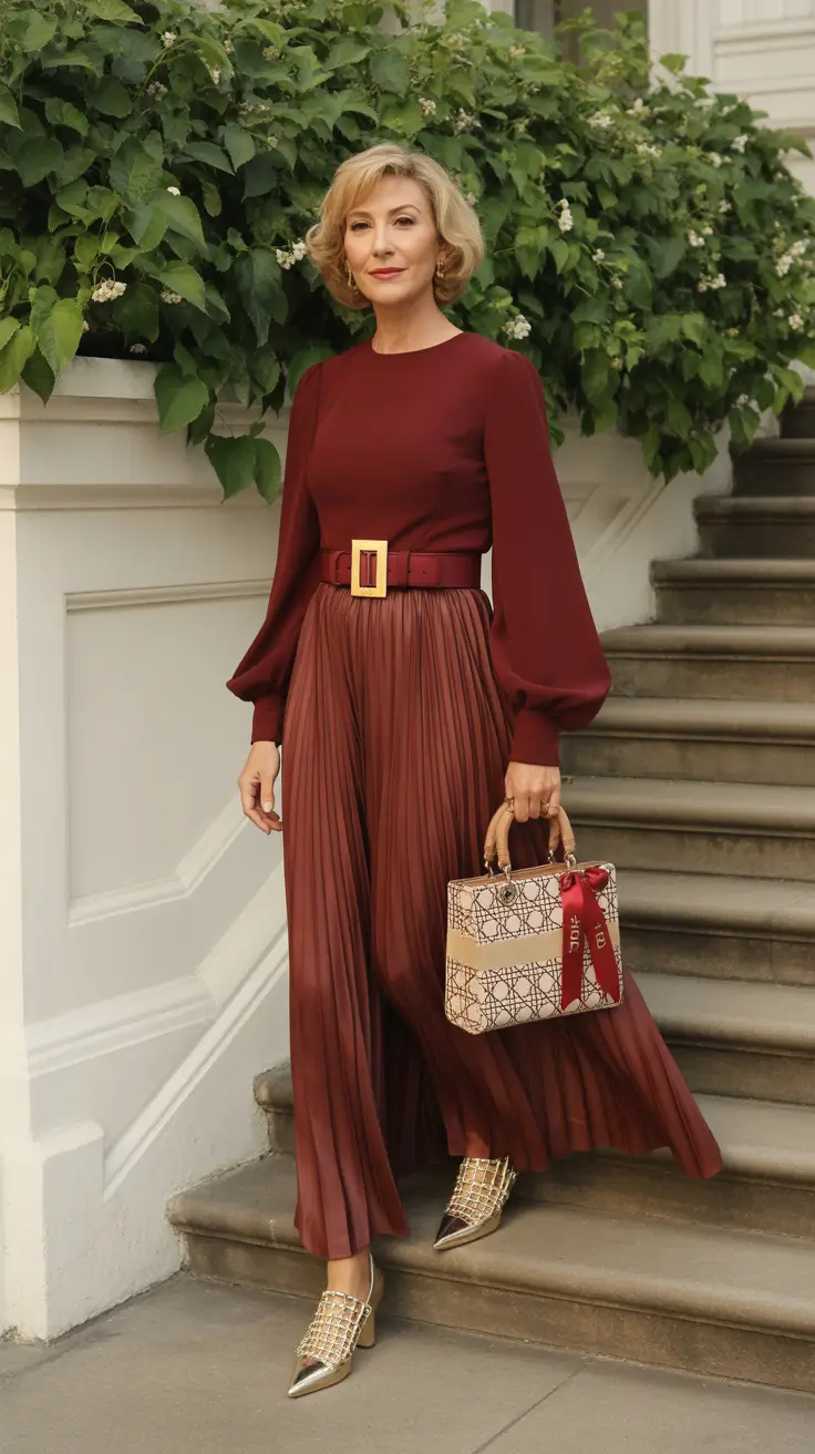 Spring Outfits for Women Over 40 2026 Burgundy Elegance