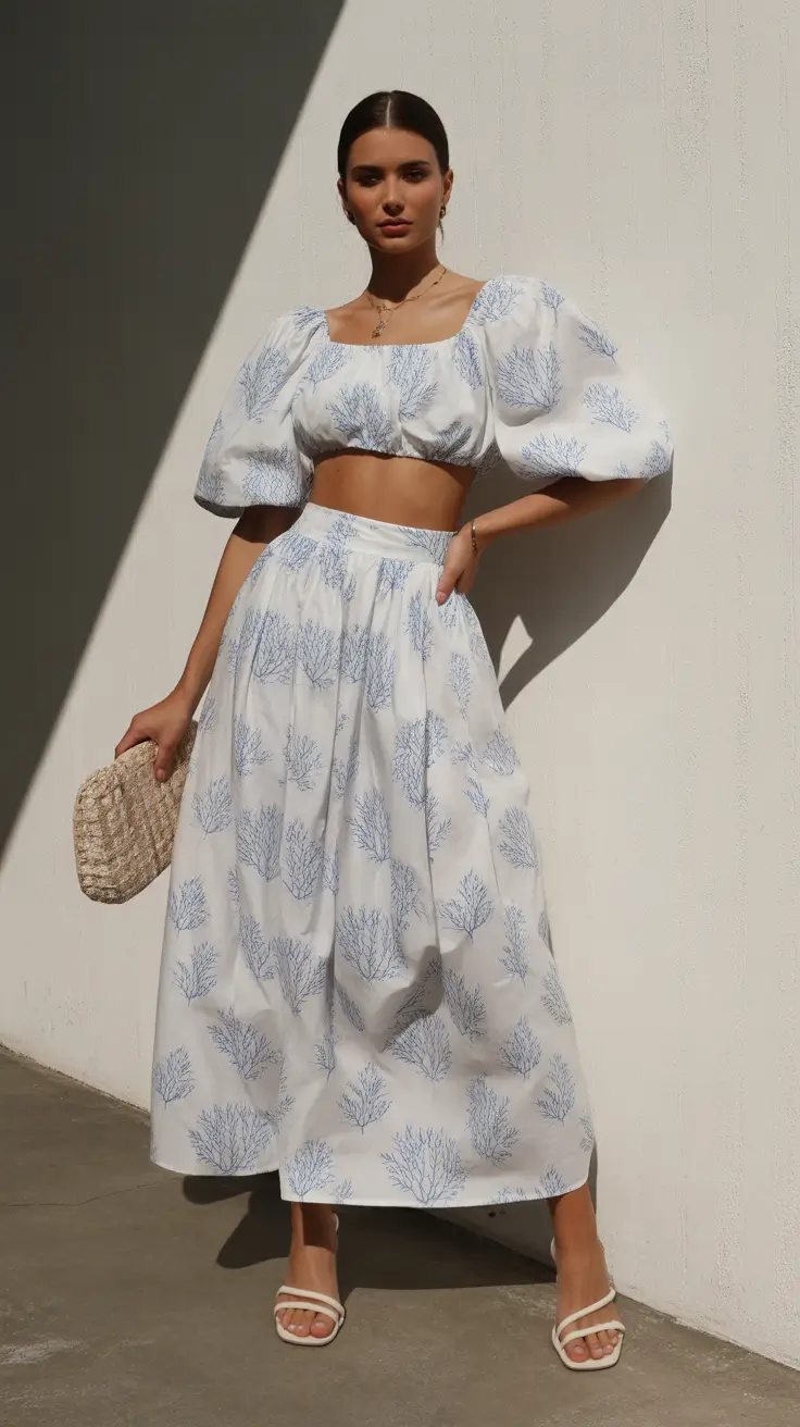 spring skirt outfits 2026 Structured White with Floral Print