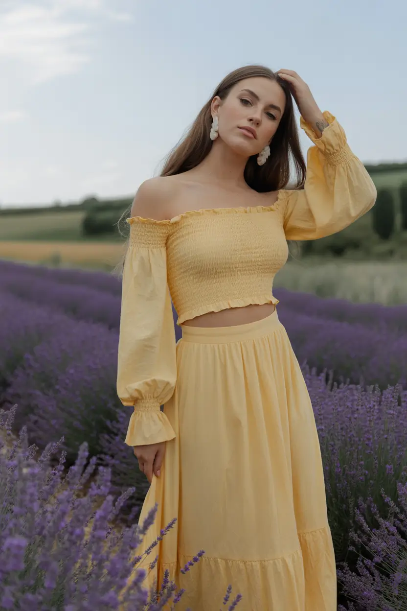 spring skirt outfits 2026 Yellow Romantic Skirt Outfit