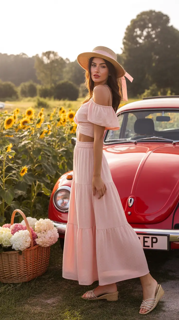 spring skirt outfits 2026 Blush Vintage Inspired Skirt Look