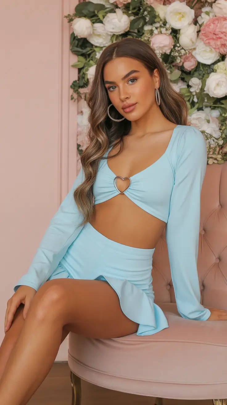 spring skirt outfits 2026 Powder Blue Mini with a Modern Heart Detail