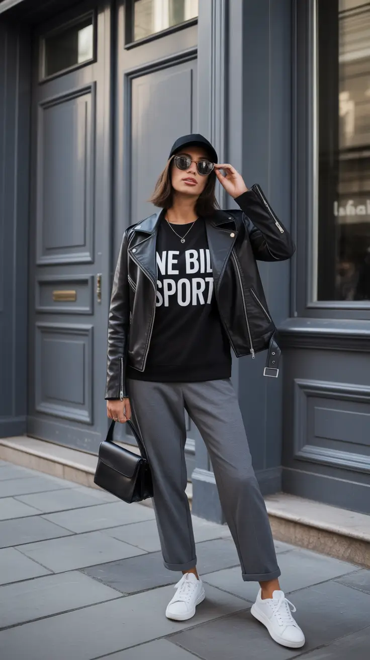 spring transition outfits 2026 Leather Jacket Street Style for Crisp Mornings