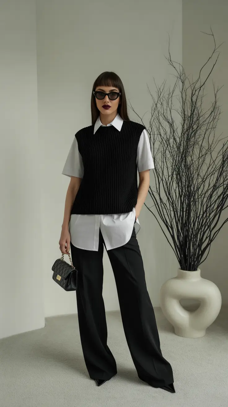 spring transition outfits 2026 Black and White Layering for Modern Work Energy
