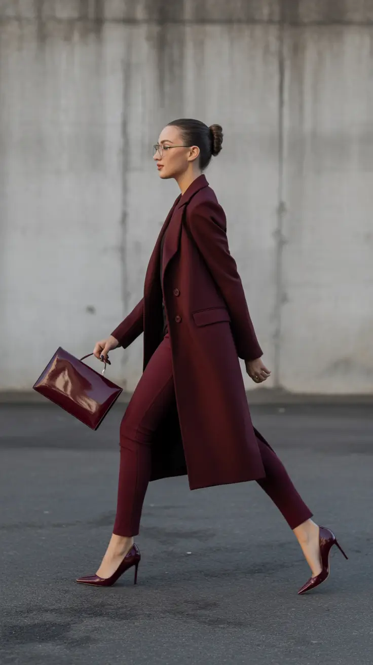 spring transition outfits 2026 Deep Burgundy Power Layers That Still Feel Light