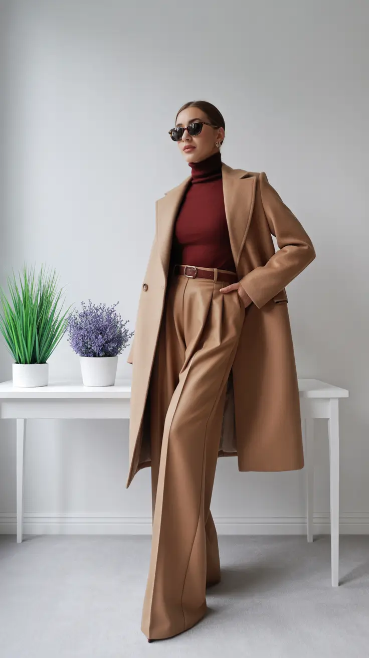 spring transition outfits 2026 Camel Tailoring With a Burgundy Base