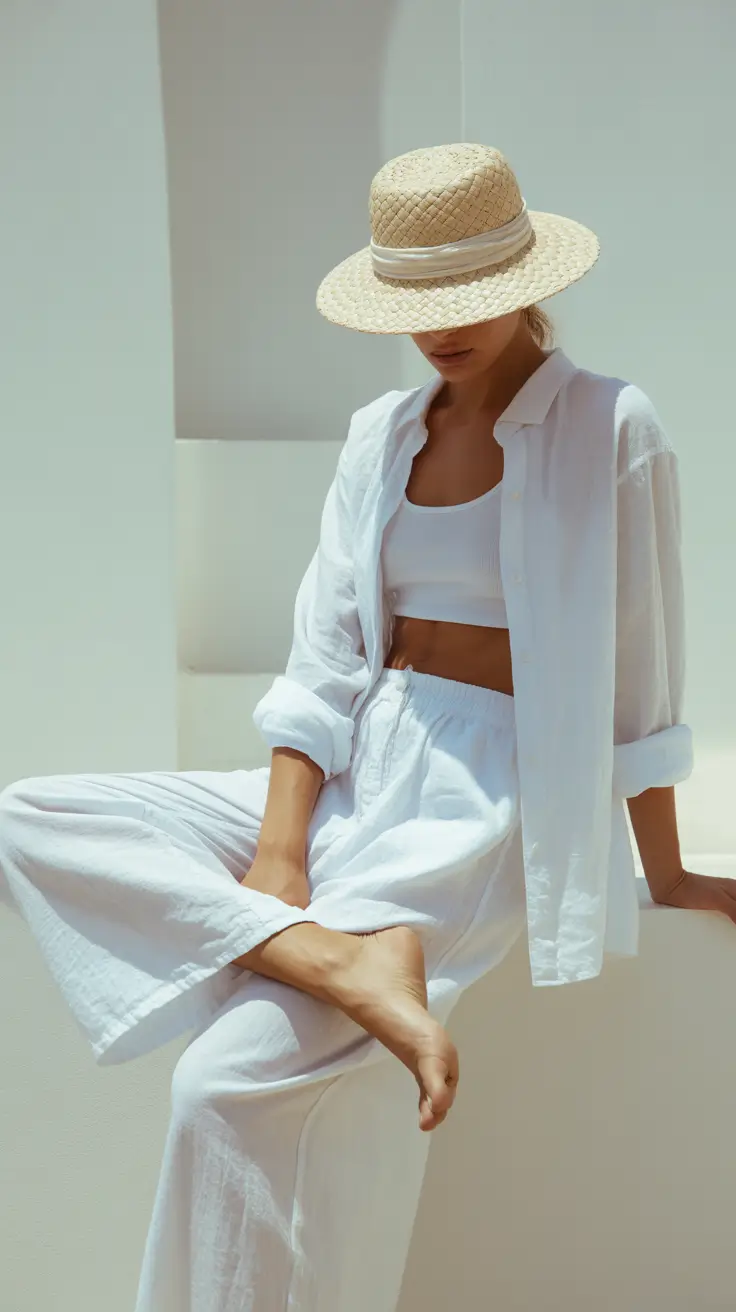Spring travel outfits 2026 All White Linen Set