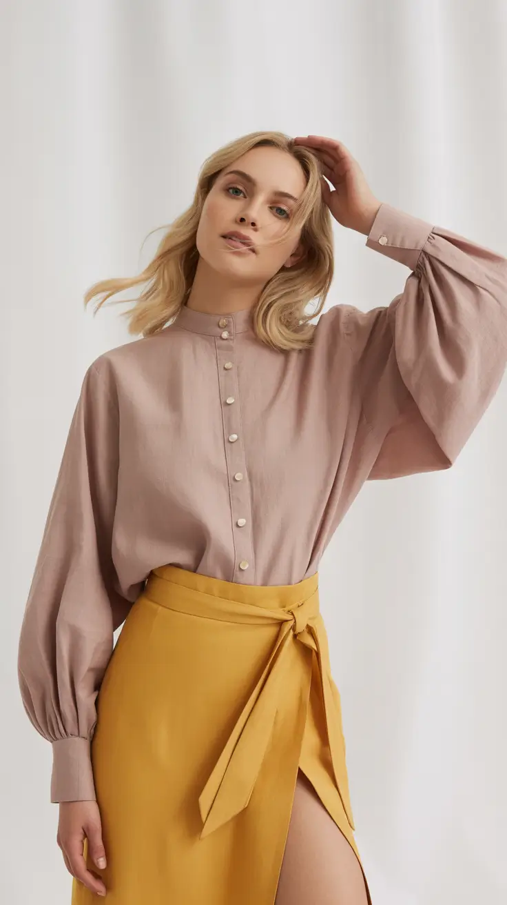 Spring travel outfits 2026 Soft Blouse and Wrap Skirt