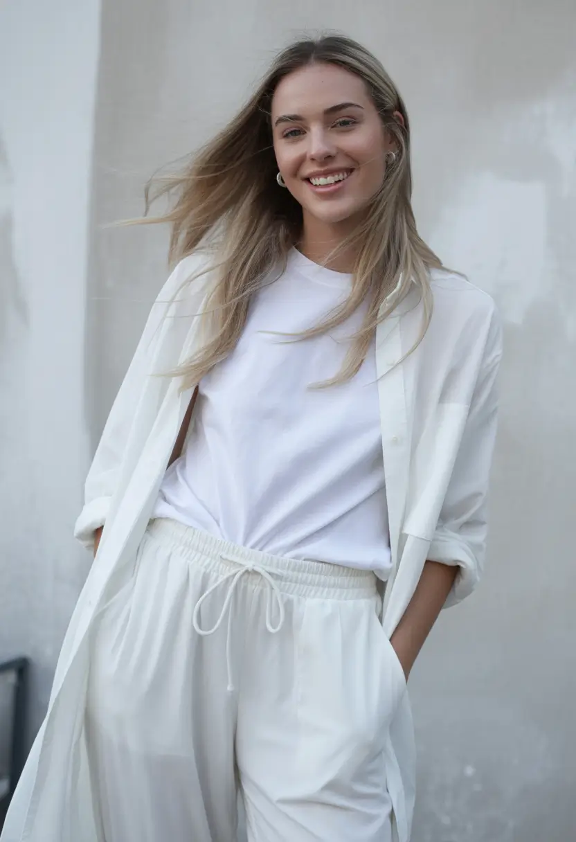 Spring travel outfits 2026 White Tee and Soft Pants