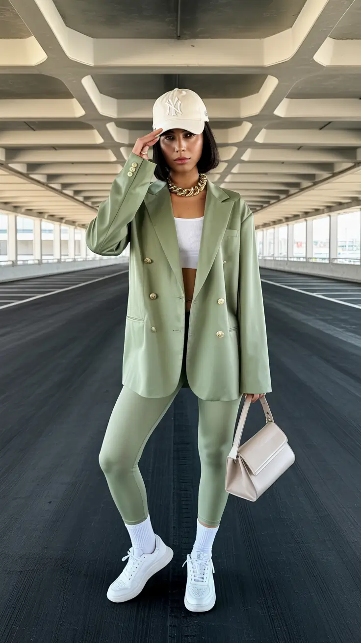 Spring travel outfits 2026 Tailored Green Suit