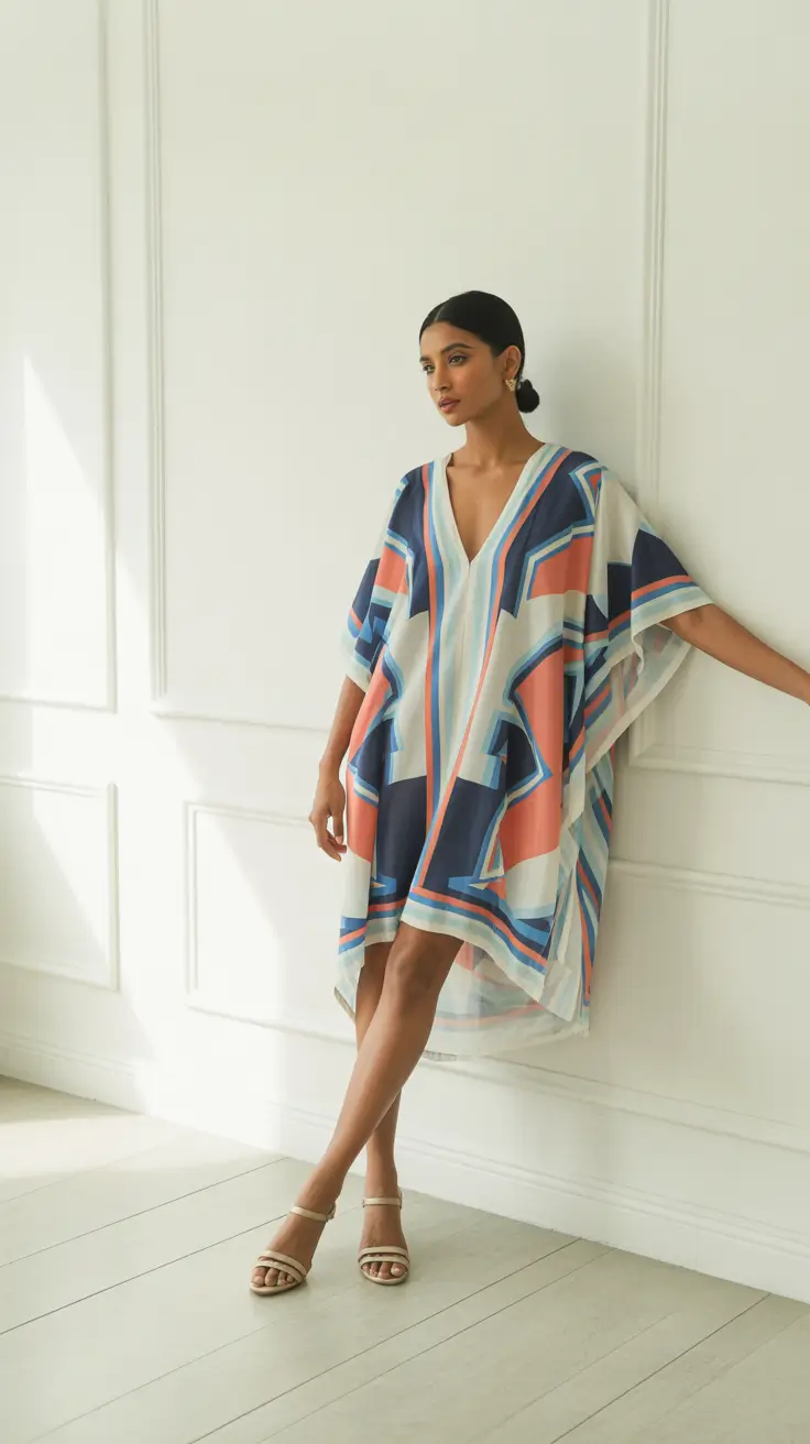 Spring travel outfits 2026 Graphic Kaftan Energy for Warm City Escapes