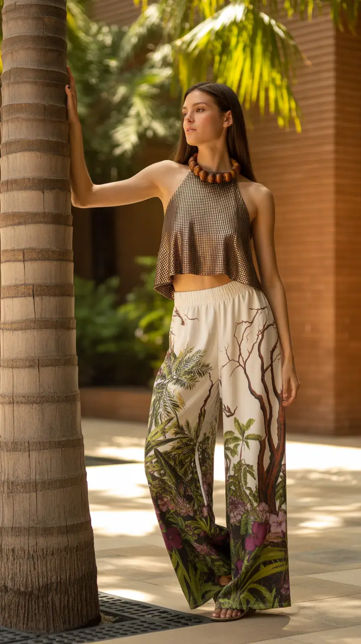 Spring travel outfits 2026 Tropical Print Pants for Resort Ready Spring