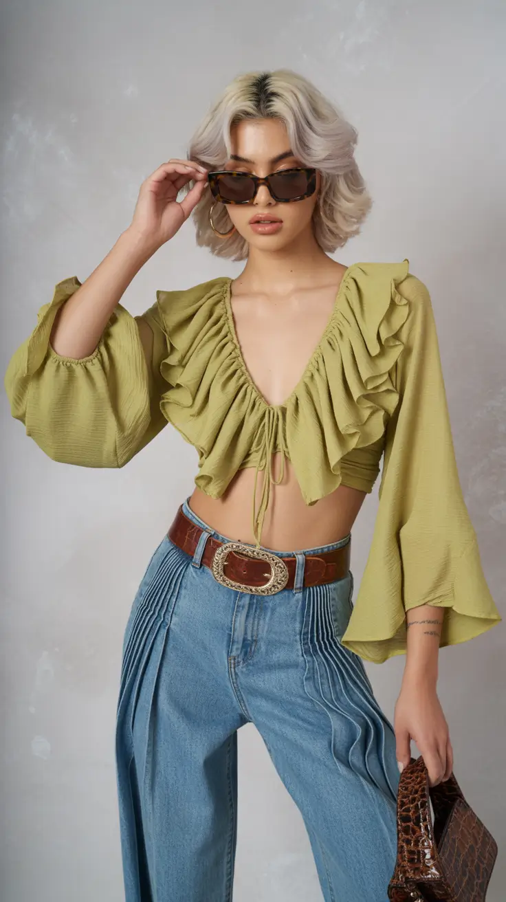 Spring Wardrobe 2026 Soft Olive Ruffles and Everyday Denim