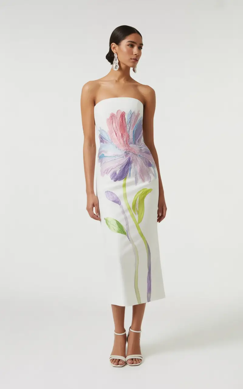 spring wedding outfit 2026 White Strapless Florals for a Courthouse Ceremony