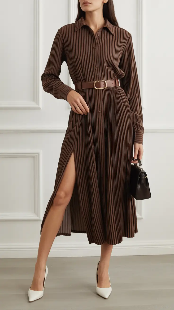 spring work outfits 2026 Striped Shirt Dress