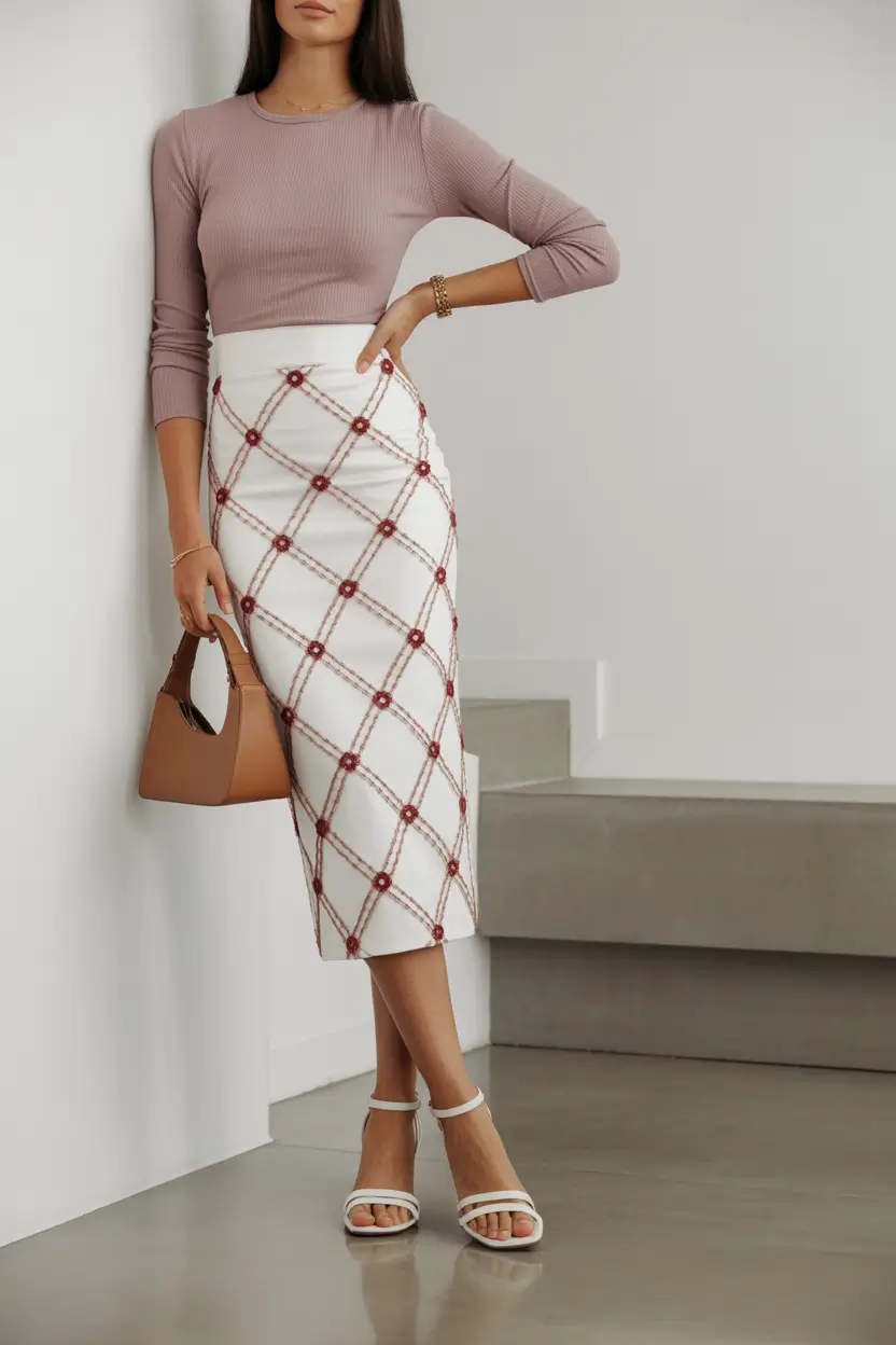 spring work outfits 2026 Soft Neutral Business Casual with a Pencil Skirt
