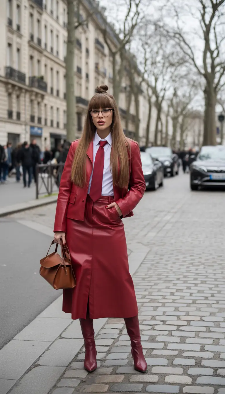 spring work outfits 2026 Burgundy Leather