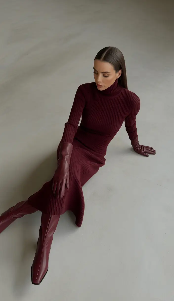 spring work outfits 2026 Bordeaux Knit Dress