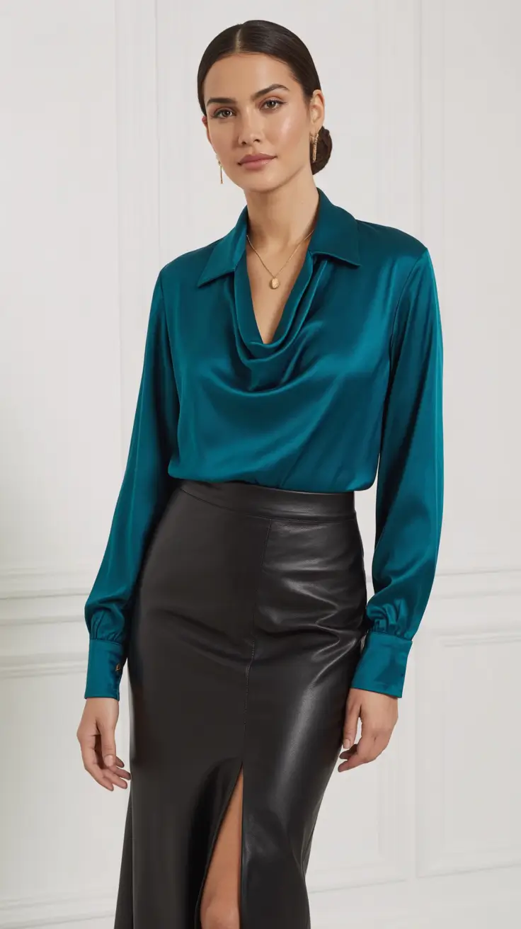 Spring Workwear 2026 Teal Satin and Leather Polish