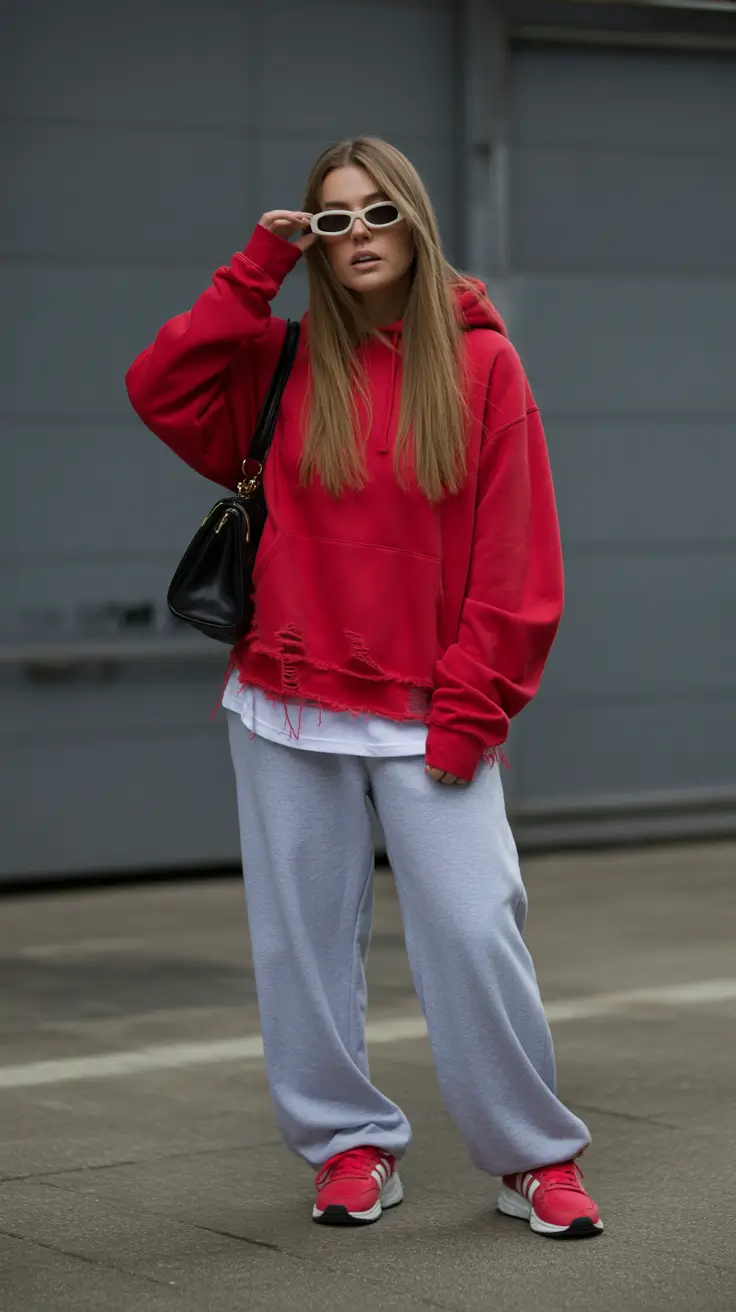 cold spring outfit 2026 Red Hoodie Energy With Sporty Cool