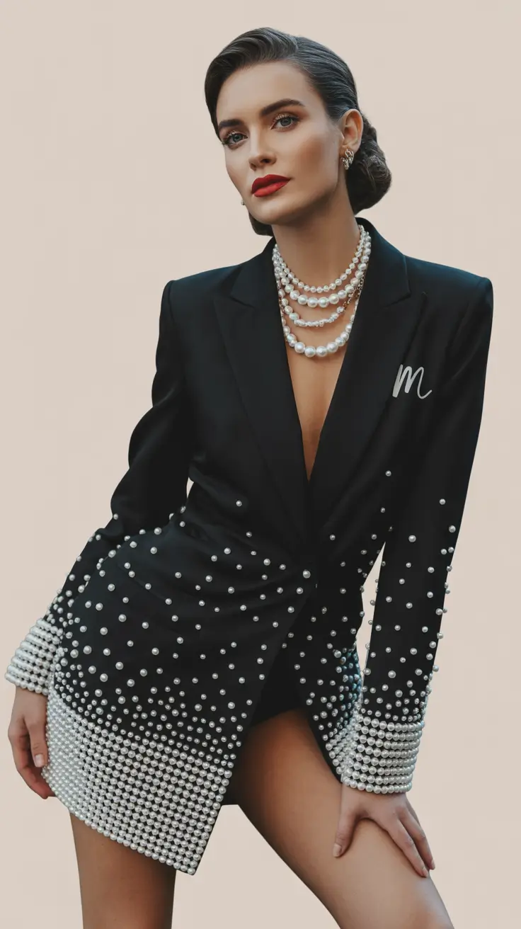 spring birthday outfit 2026 Pearl Blazer Dress for a Glam Birthday Dinner