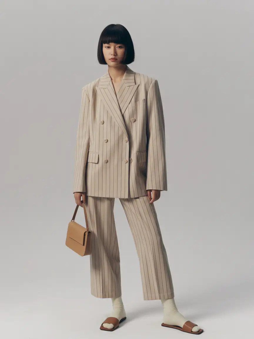 Spring blazer outfits 2026 Soft Pinstripes