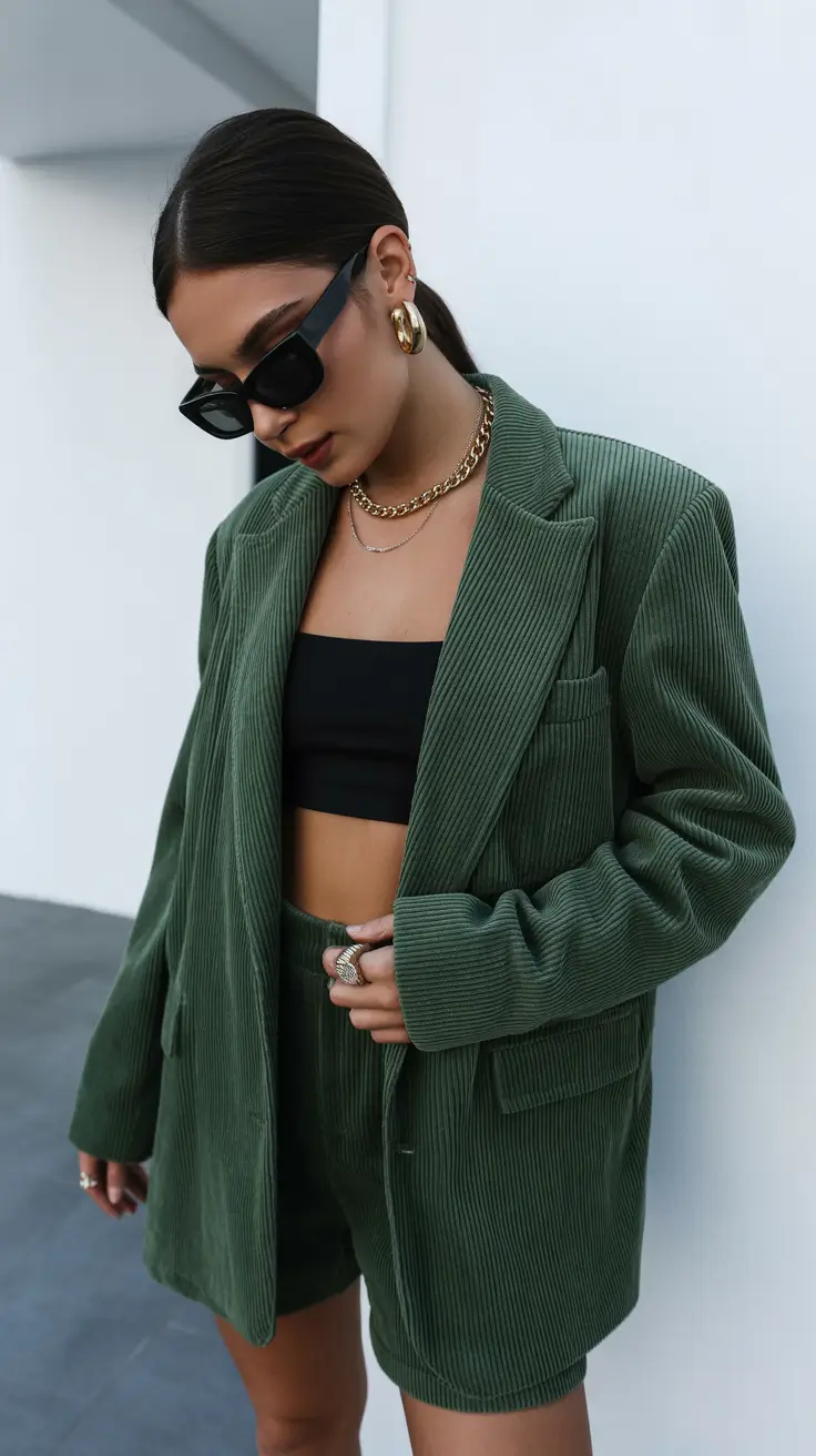 Spring blazer outfits 2026 Ribbed Green Suiting With City Cool Energy