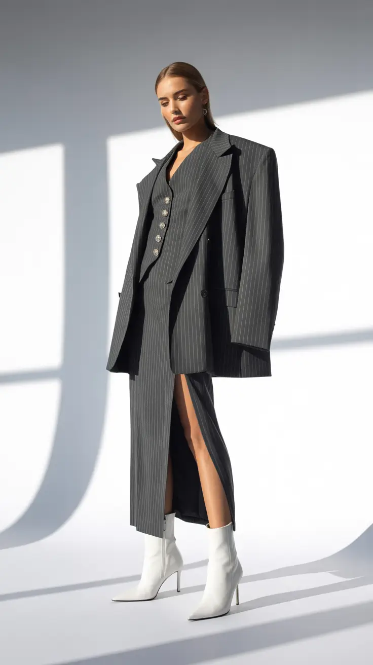 Spring blazer outfits 2026 Pinstripe Blazer Styling With a Modern Modest Mood