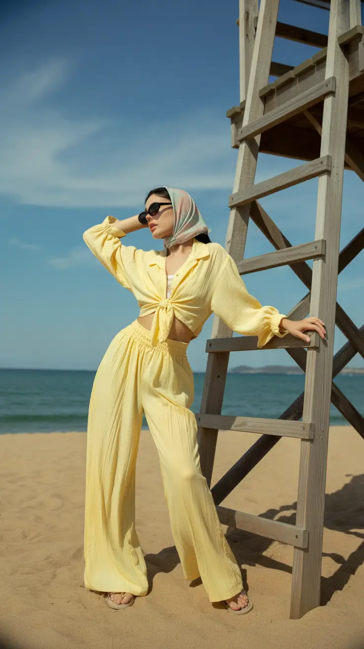 spring break outfit 2026 Butter Yellow Beach Set With Retro Energy
