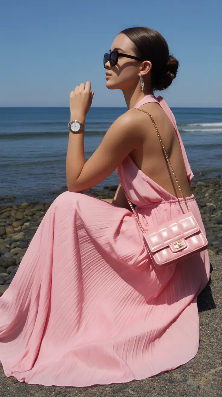 spring break outfit 2026 Soft Pink Maxi for Beachside Elegance