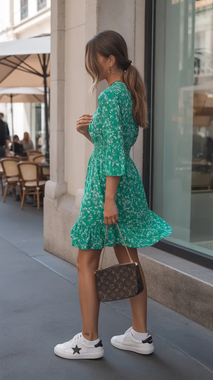 spring mom outfits 2026 Green Floral Dress