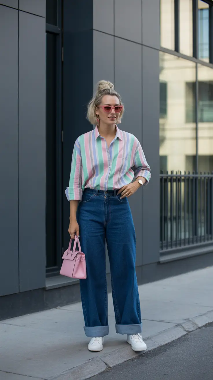 spring mom outfits 2026 Striped Shirt Outfit
