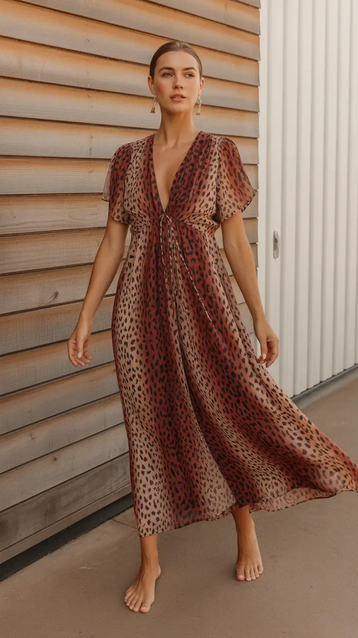 spring mom outfits 2026 Flowy Leopard Maxi