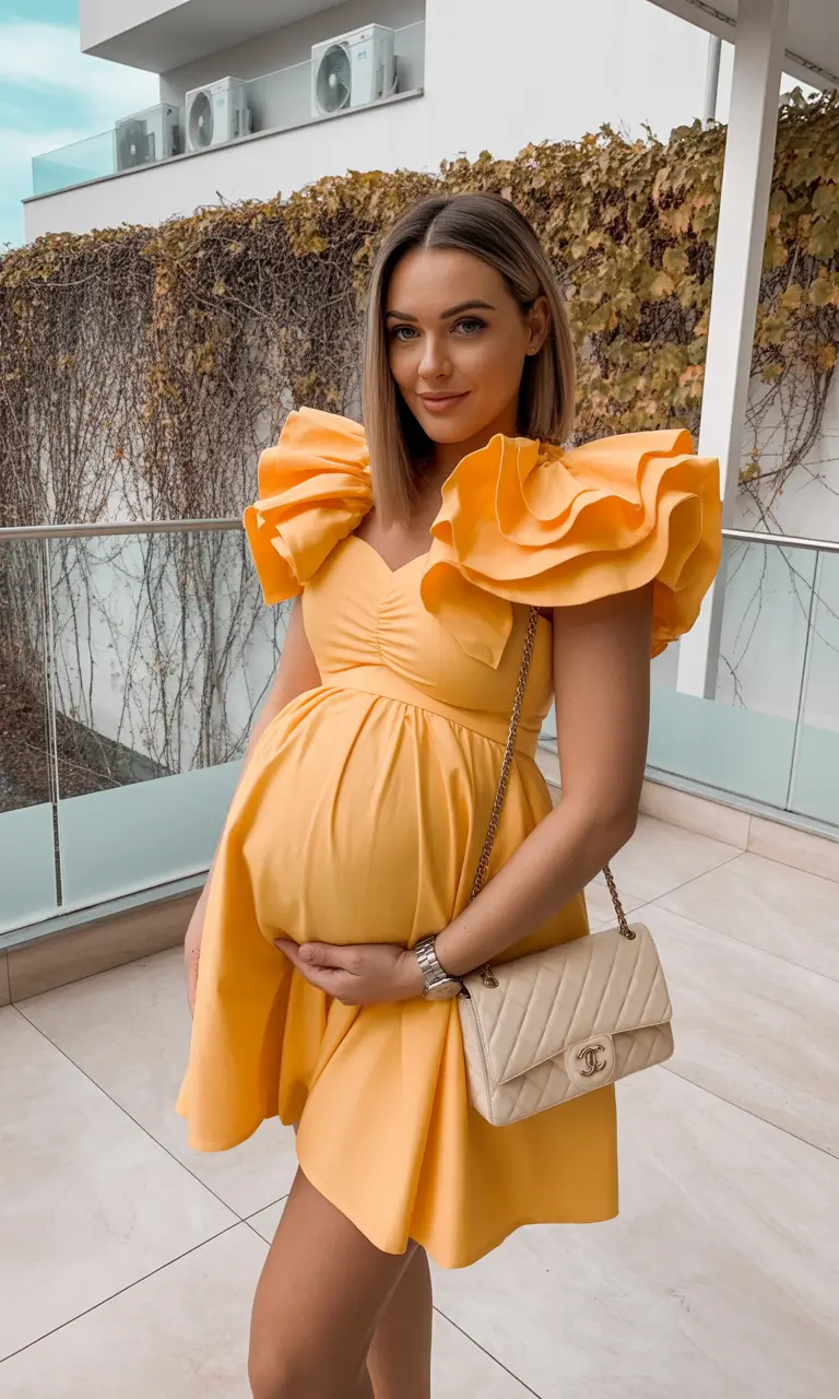 spring outfit for pregnant women 2026 Butter Yellow Ruffle Dress for a Statement Spring Day
