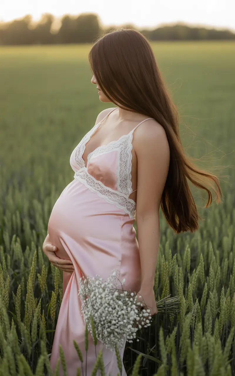 spring outfit for pregnant women 2026 Blush Slip Dress With Lace Romance