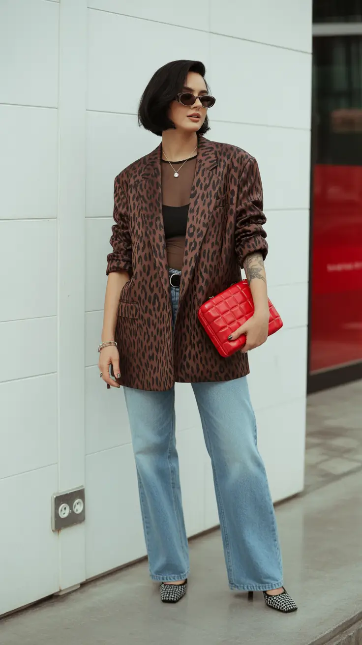 spring outfits 2026 Leopard Blazer Red Pop