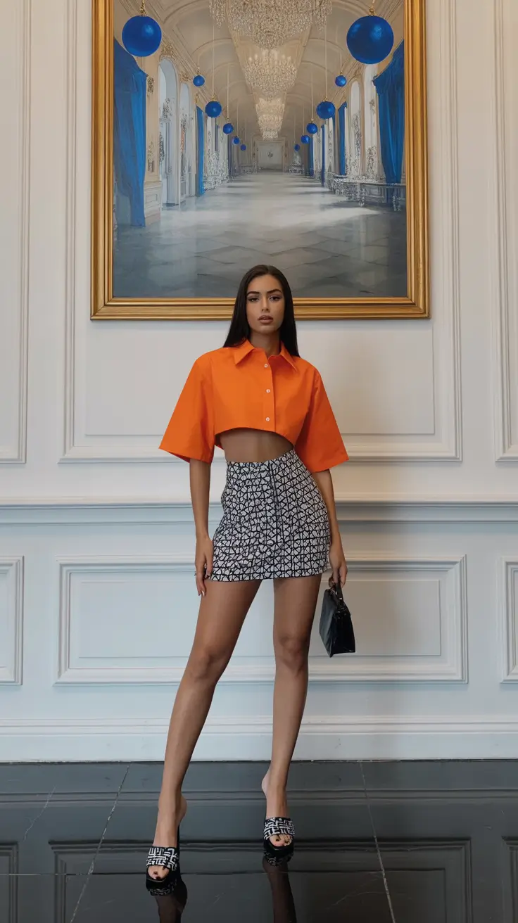 spring outfits 2026 trends Orange Crop Shirt With a Print Mini