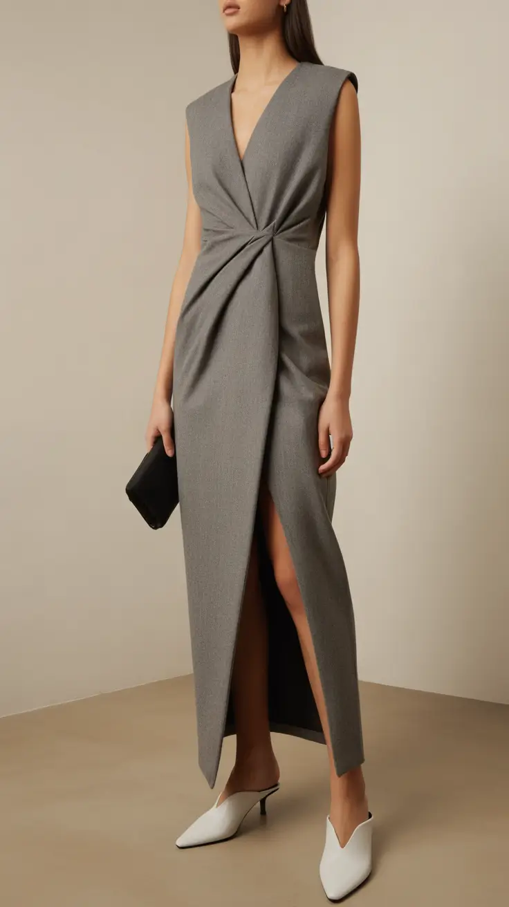 spring outfits 2026 trends Gray Sculpted Midi for Minimal Chic