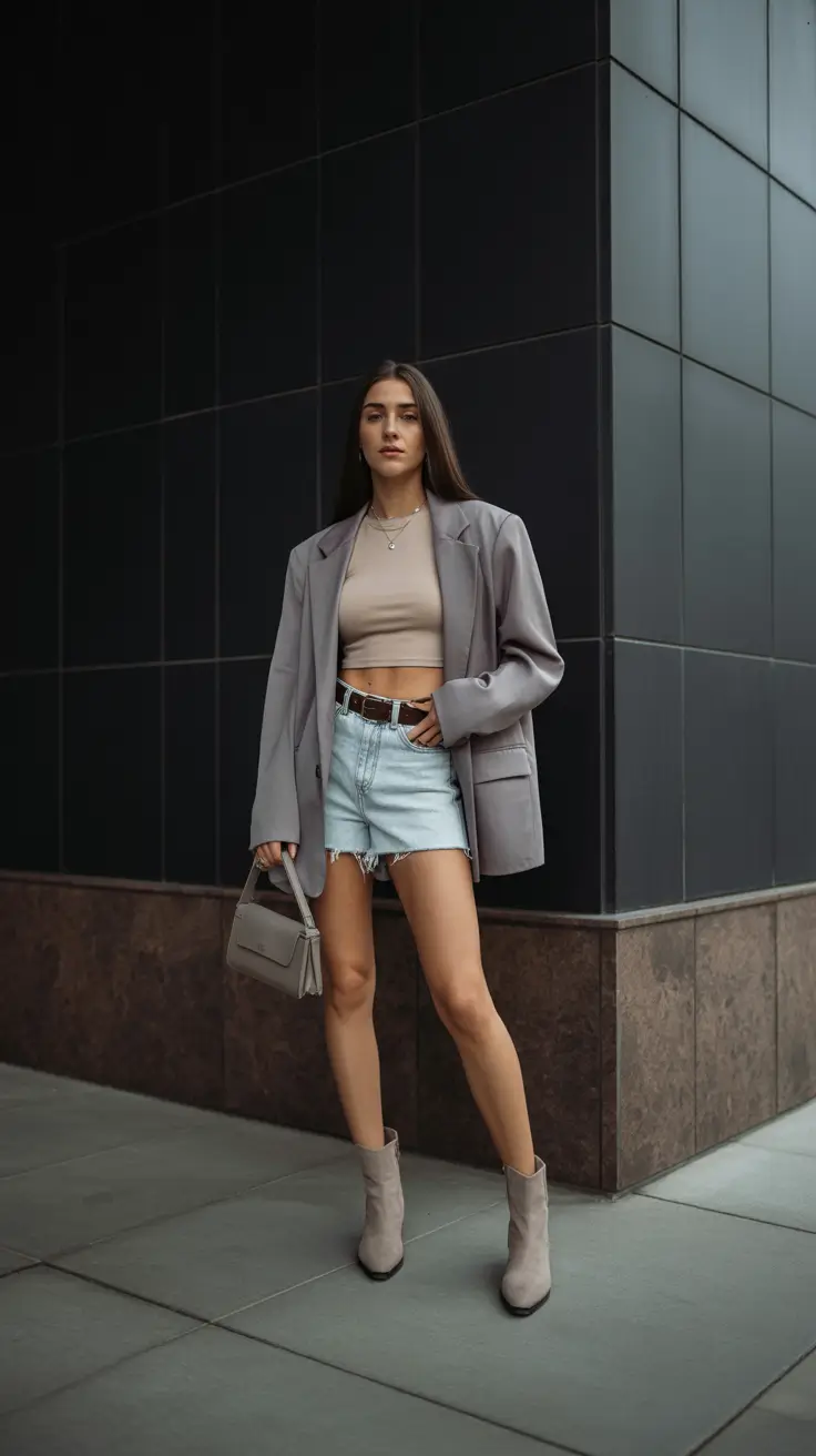 spring outfits 2026 trends Blazer and Denim Shorts Done Right