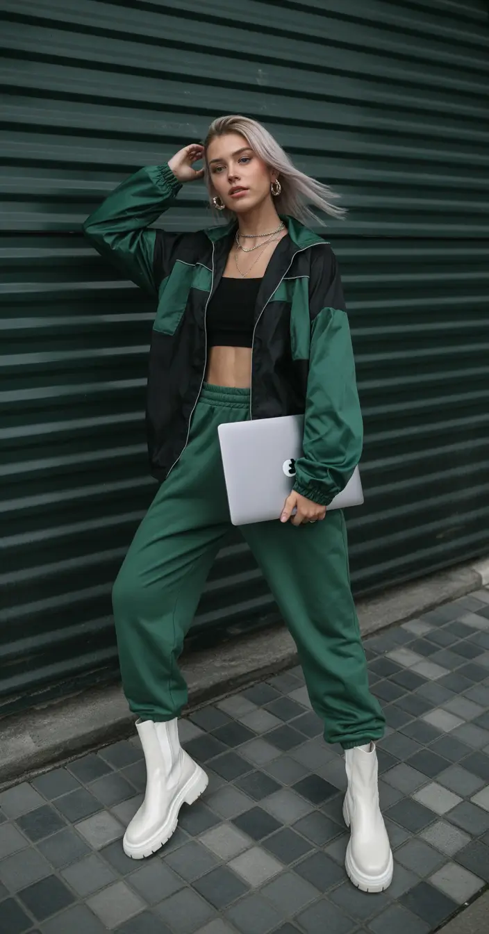 spring sport outfits for women 2026 Green Track Sets With Street Style Confidence