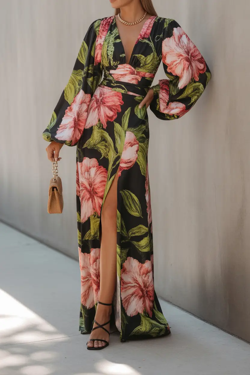 Spring vacation outfits 2026 Dark Florals for Italy Dinner Nights