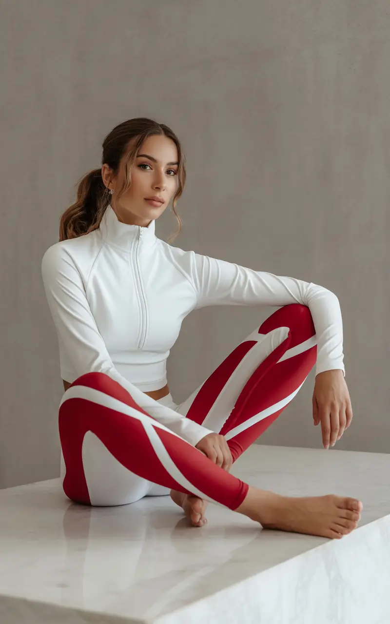 Spring workout outfits 2026 Red and White Leggings for Clean Athletic Chic