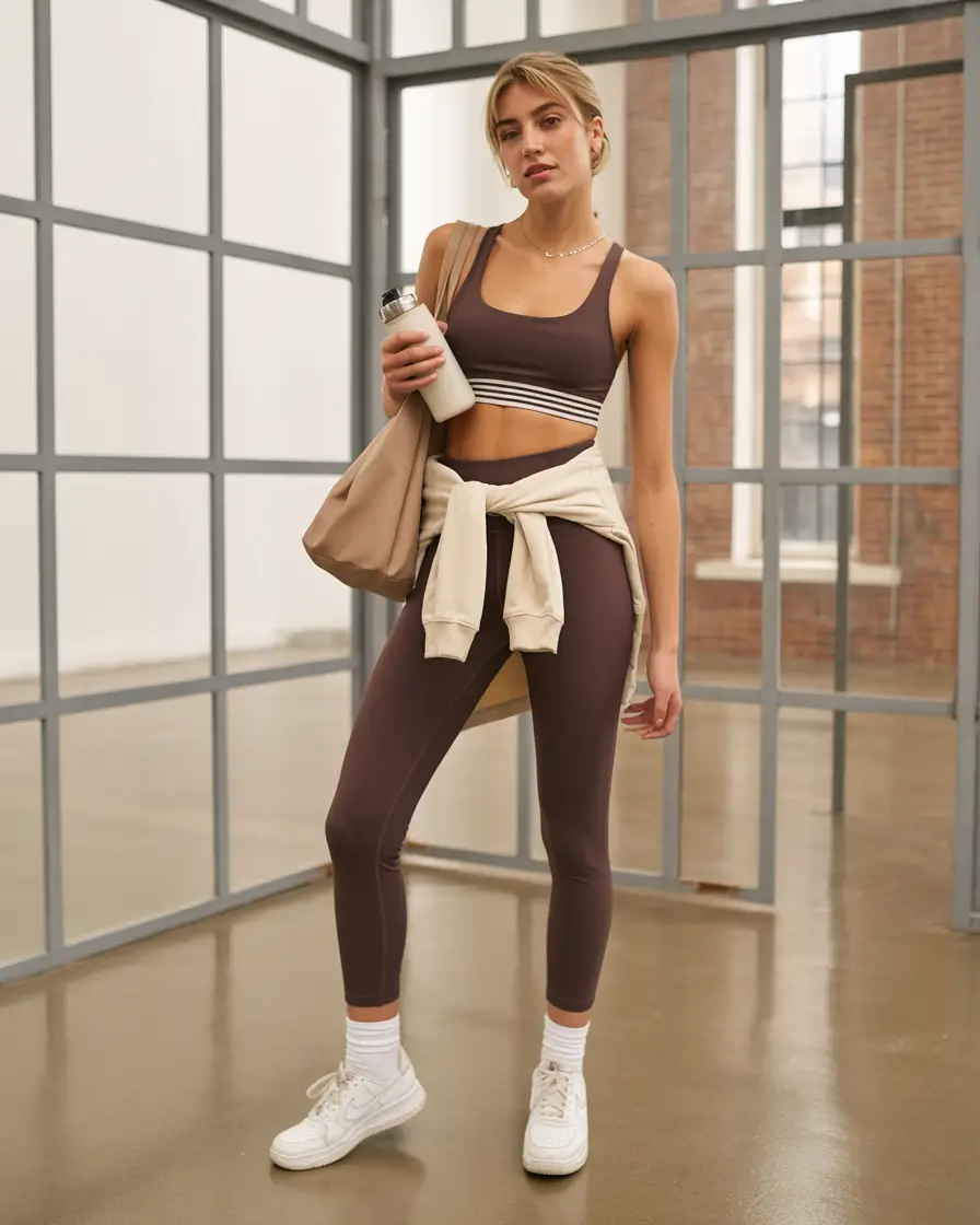 Spring workout outfits 2026 Chocolate Brown Matching Set for Studio Days