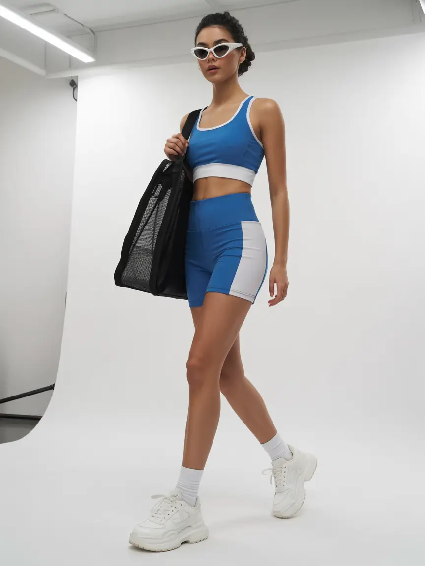 Spring workout outfits 2026 Retro Blue Set for Bright Spring Motivation