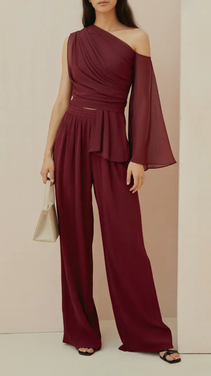 spring fashion outfits 2026 Burgundy Draping for Effortless Evening Elegance