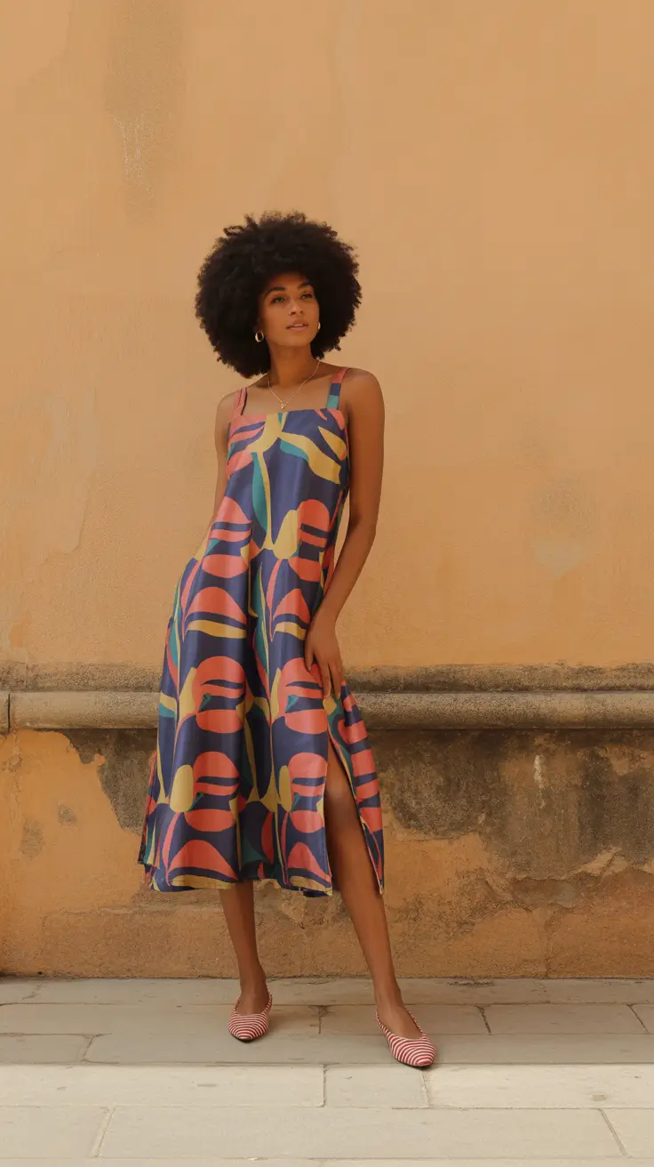 spring fits outfits 2026 Art Print Slip Dress for Warm Afternoons