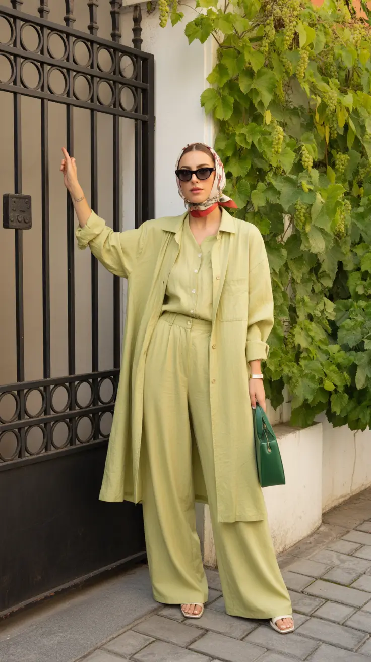 spring fits outfits 2026 Pistachio Set with a Vintage Mood